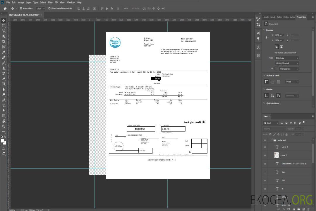Modèle de facture de services publics de Thames Water au Royaume-Uni aux formats Word et PDF template Modèle de facture de services publics de Thames Water au Royaume-Uni aux formats Word et PDF template